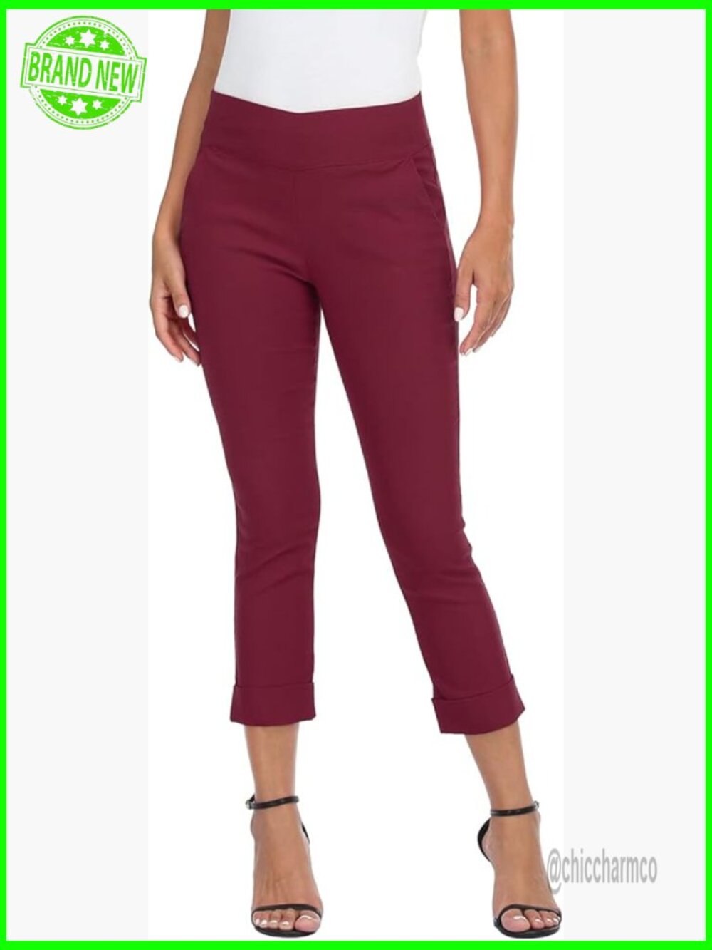 Pull On Capri Pants for Women with Pockets Elastic Waist Cropped